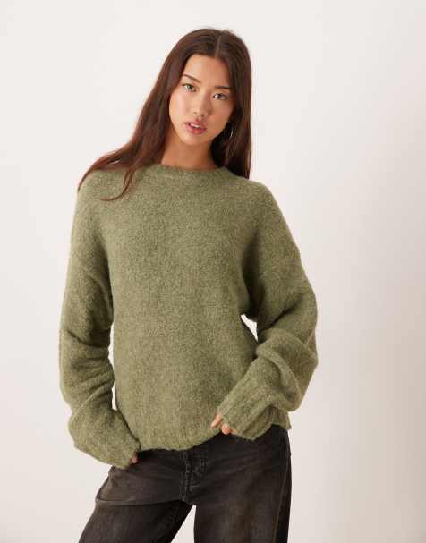 ASOS DESIGN ruched sleeve jumper in sage green - view 1