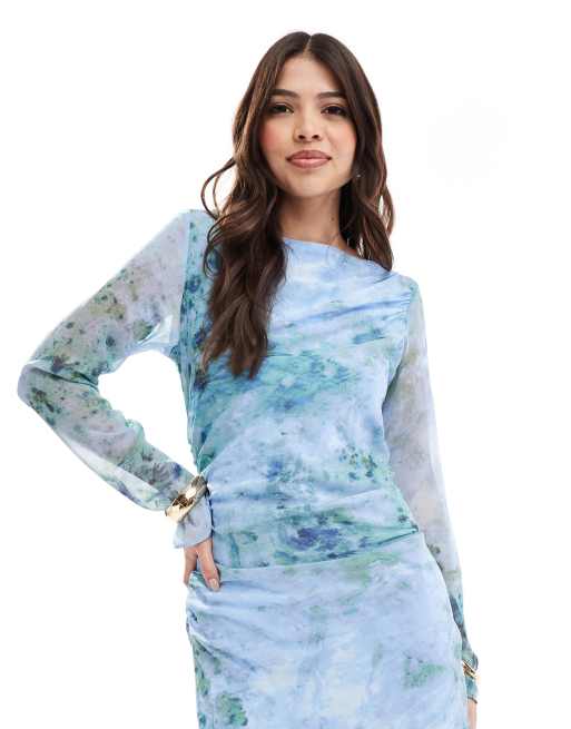 Asos blue long sleeve dress clearance