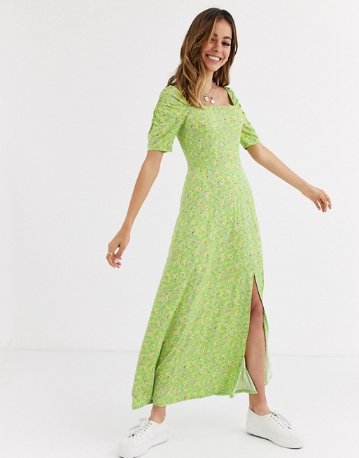 ASOS DESIGN ruched sleeve maxi tea dress in floral print