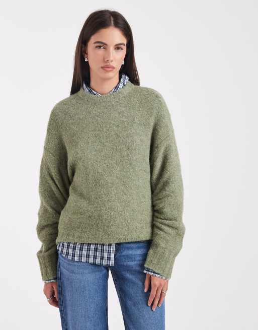 ASOS DESIGN ruched sleeve oversized jumper in sage green