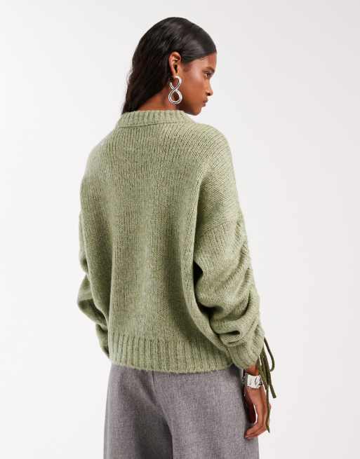 ASOS DESIGN ruched sleeve sweater in green