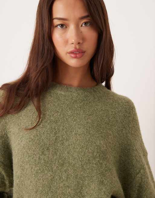 ASOS DESIGN ruched sleeve sweater in sage green, 3 of 4