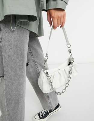 white bag with silver chain