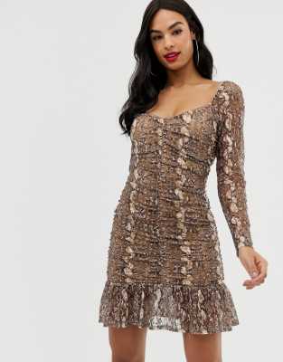 ruched snake print dress