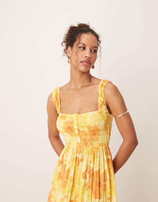 knee length dresses for ladies Camel Tulle Smocked Square Neck Tiered Midi Dress  PinkBlush