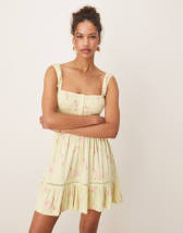 ASOS DESIGN cami ruched bust full skirt mini dress in lemon