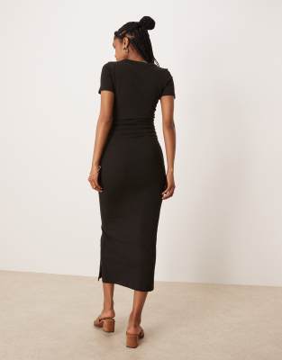 Asos Design Ruched T-shirt Midi Dress In Black
