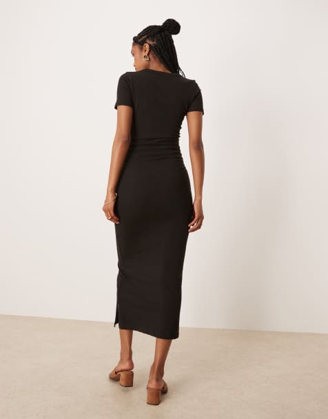 navy blue and grey combination dress Gathered Waist T-Shirt Midi Dress – Belinda International