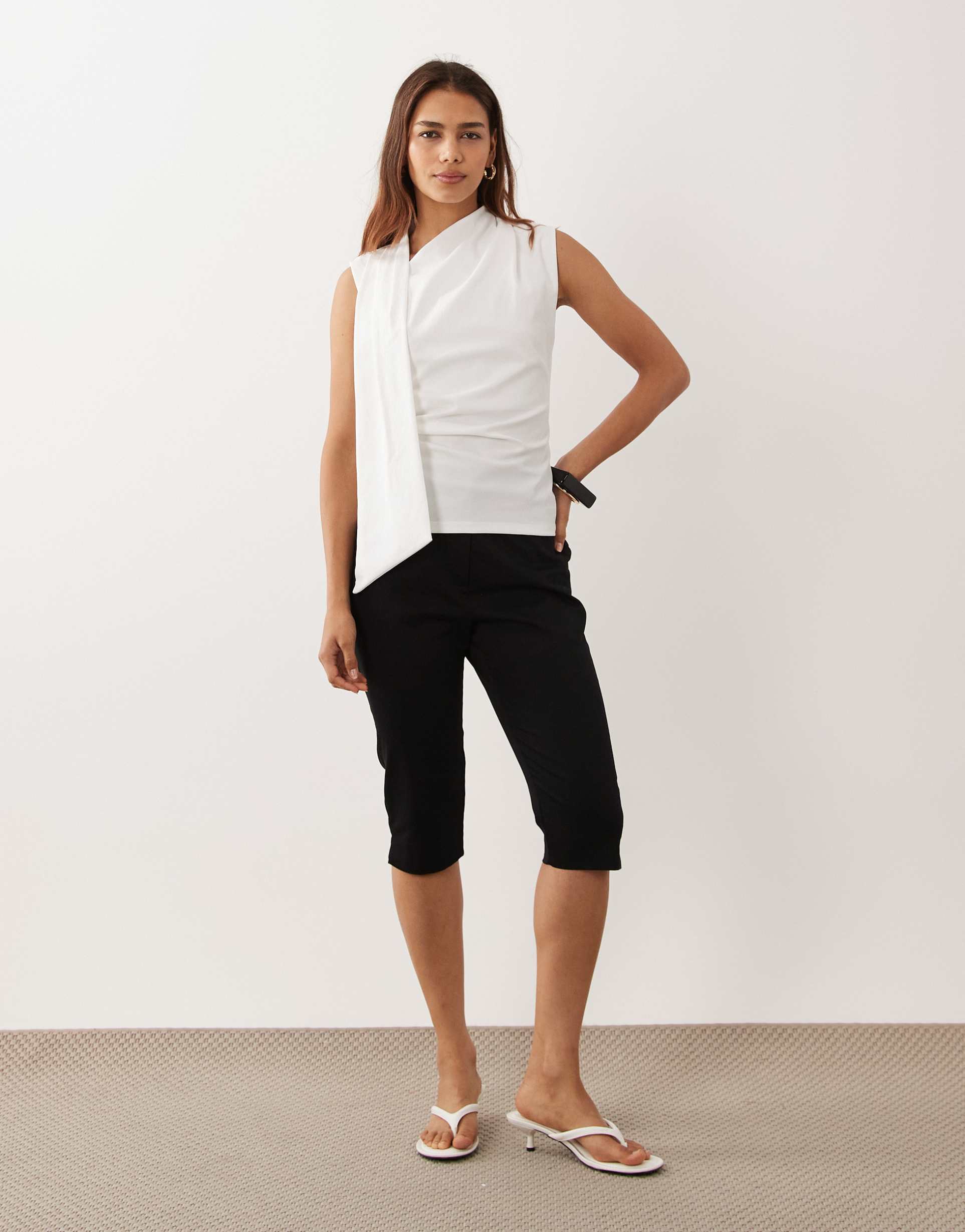 asos design ruched tank top with scarf neck detail in white