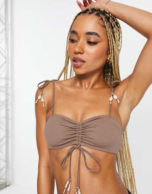 ASOS DESIGN strappy tank top with howdy hotfix graphic in brown