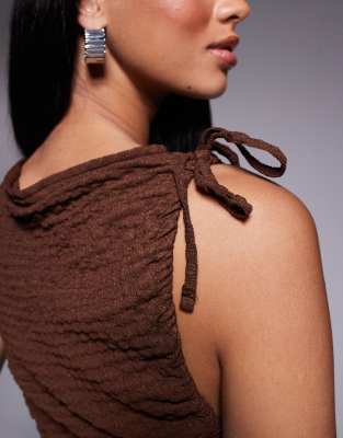 Asos Design Ruched Tie Side Textured Tank Top In Brown