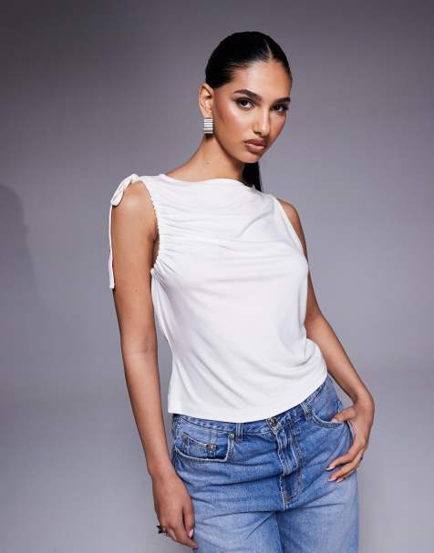 ASOS DESIGN ruched tie sides cupro tank top in cream - view 1