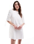 [ASOS DESIGN] ASOS DESIGN ruched tie sleeve t-shirt mini dress in white 4 White