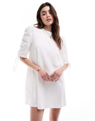 asos design ruched tie sleeve t-shirt mini dress in white