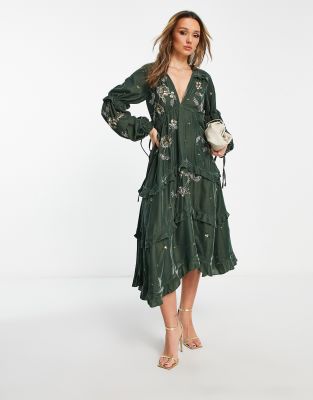 green velvet tiered dress Holiday Dreaming Hunter Green Velvet Mock Neck Smocked Waist Dress Small main image 1
