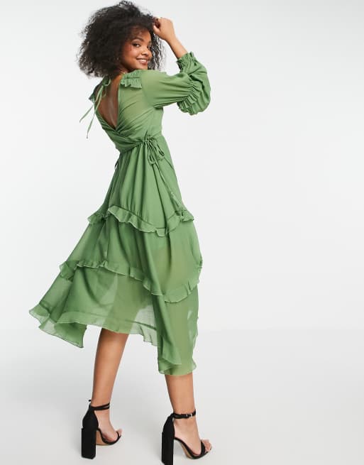 Asos green lace midi dress best sale