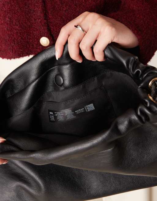 ASOS DESIGN ruched top clutch bag with braided ties in black, 4 of 4