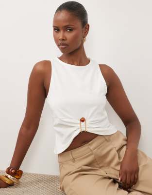 Asos Design Ruched Trim Front Tank Top In White