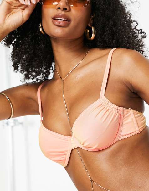 Peek & Beau Fuller Bust Exclusive triangle bikini top in textured orange -  ORANGE