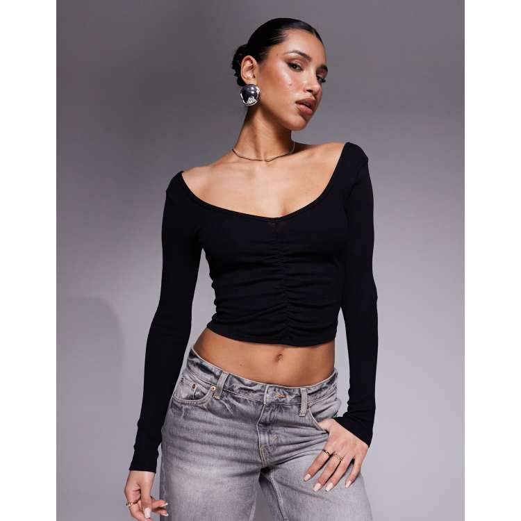 Black ruched crop top tank top never orders worn