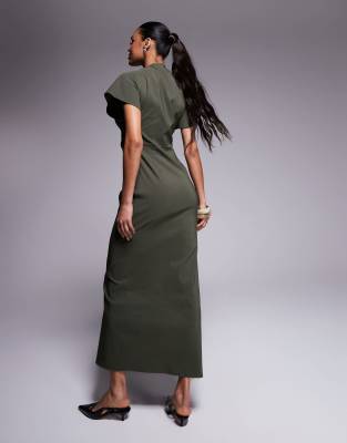 Shop Asos Design Ruched Waist Bengaline Midi Dress