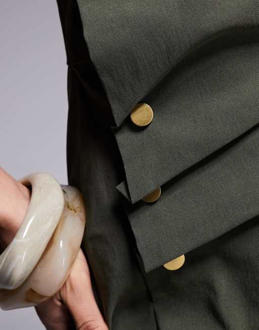 ASOS DESIGN ruched waist bengaline midi dress in khaki green