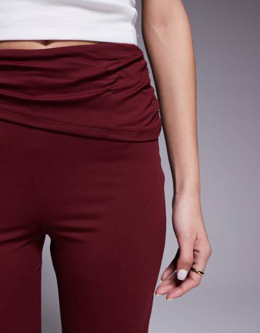 ASOS DESIGN ruched waist flare pants in burgundy, 3 of 5