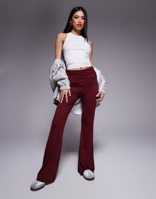 Asos Design Ruched Waist Flares In Red