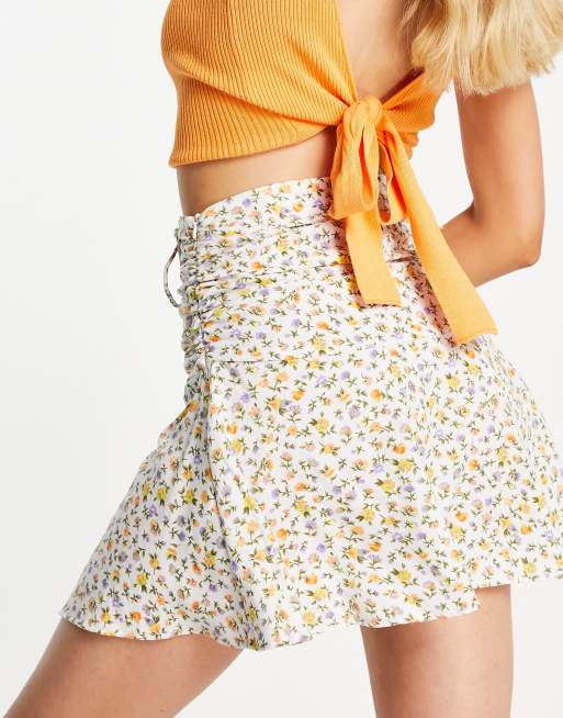 ASOS DESIGN ruched waist flippy mini skirt in ditsy floral ASOS