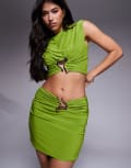 [ASOS DESIGN] ASOS DESIGN ruched waist hardware detail mini skirt in avocado green (part of a set) XS Avocado Green