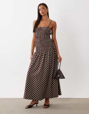 Asos Design Ruched Waist Maxi Dress In Brown
