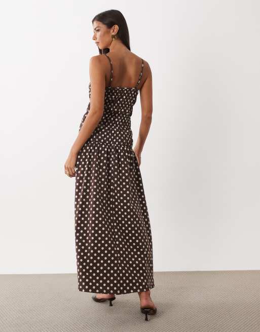 ASOS DESIGN ruched waist maxi dress in brown spot, 4 of 4