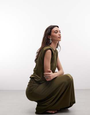 Asos Design Ruched Waist Maxi Dress In Green