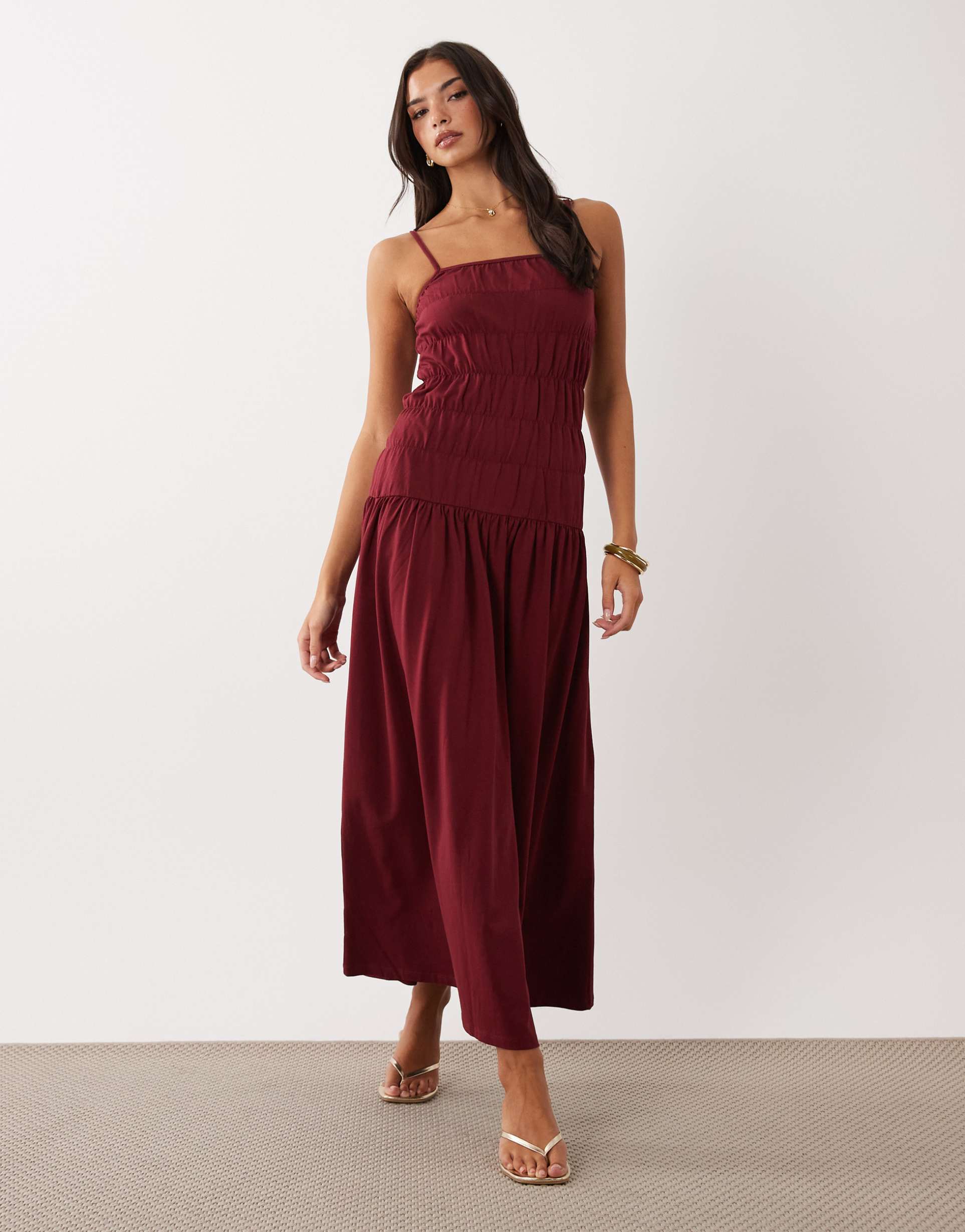 asos design ruched waist maxi dress in red