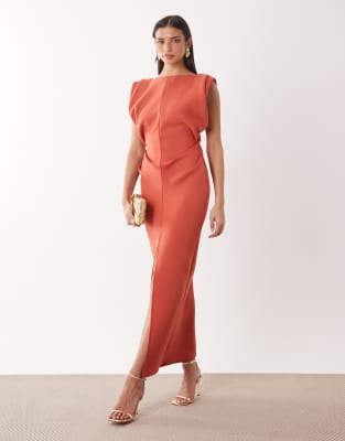 Asos Design Ruched Waist Maxi Dress With Structured Shoulder In Red