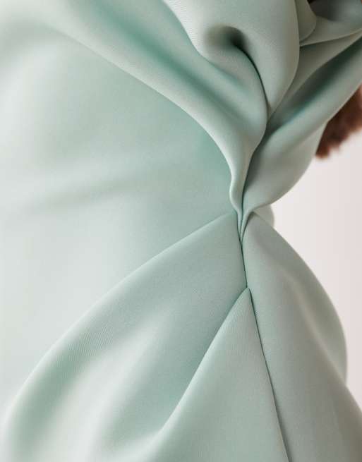 ASOS DESIGN ruched waist maxi dress with structured shoulder in sage scuba-style fabric, 4 of 4