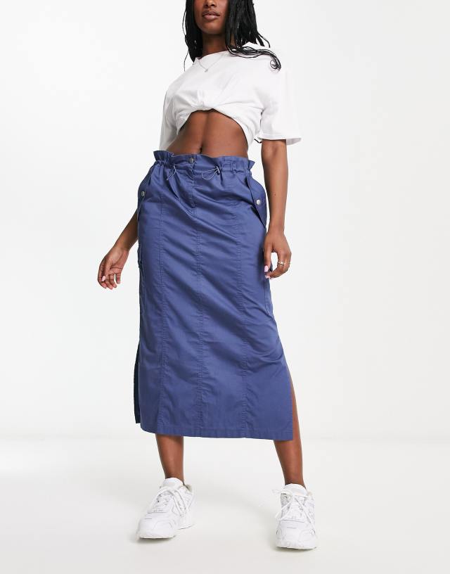 ASOS DESIGN ruched waist midi cargo skirt in blue