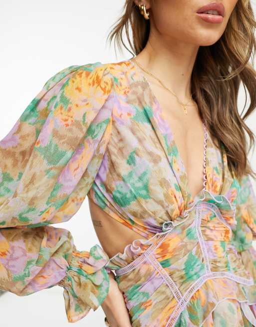 Cutout Floral-Print Ruffled Silk-Chiffon Gown by ZIMMERMANN Now