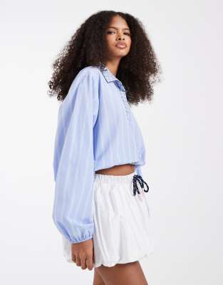Asos Design Ruched Waist Shirt Set In Blue