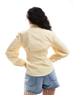 Asos Design Ruched Wrap Shirt With Cocoon Sleeve In Yellow