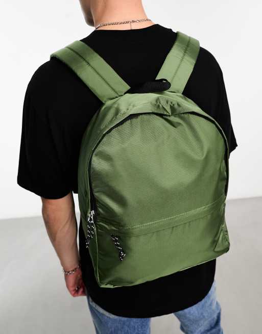 ASOS DESIGN – Rucksack aus khakifarbenem Ripstop mit farblich abgesetztem Reißverschlusszieher