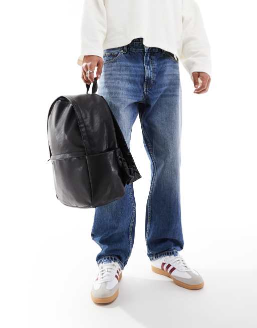 ASOS DESIGN Rucksack aus Kunstleder in Schwarz