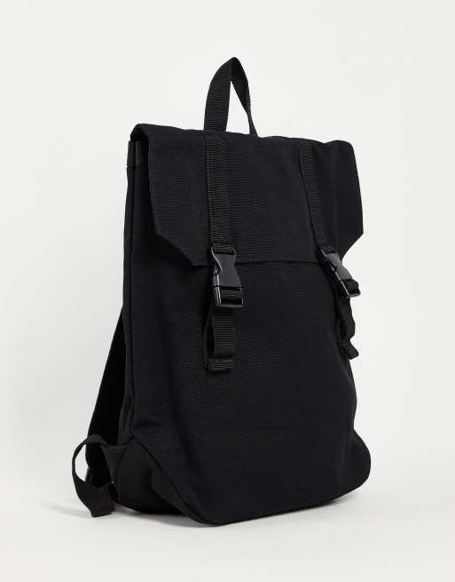 ASOS DESIGN Rucksack aus schwerem Canvas in Schwarz mit Doppelriemen