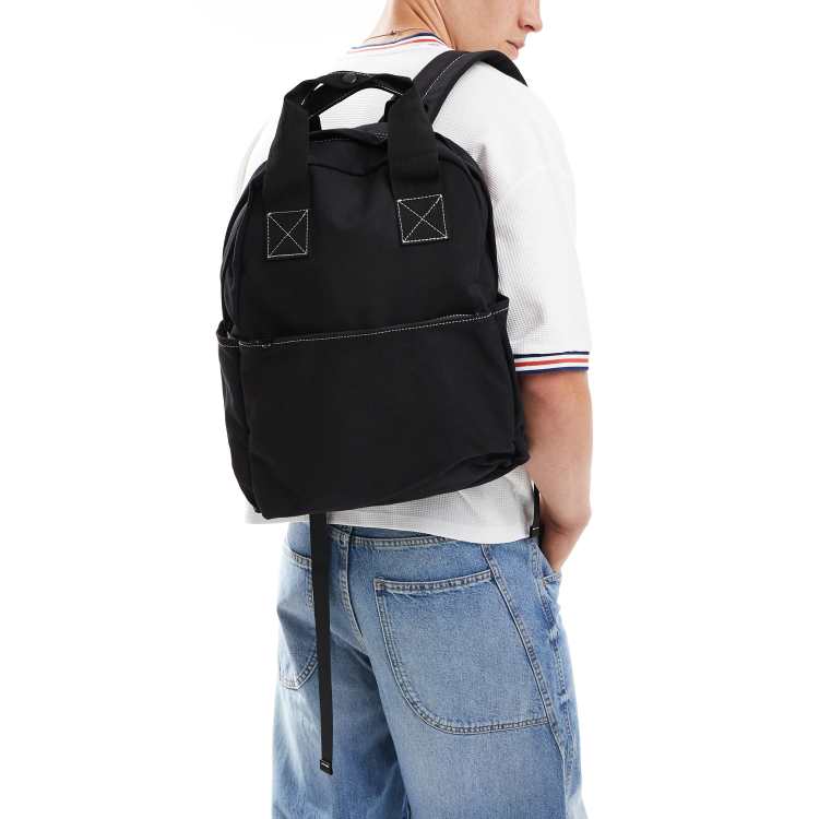 ASOS DESIGN Rucksack in Schwarz mit Tragegriff und Kontrastnahten ASOS