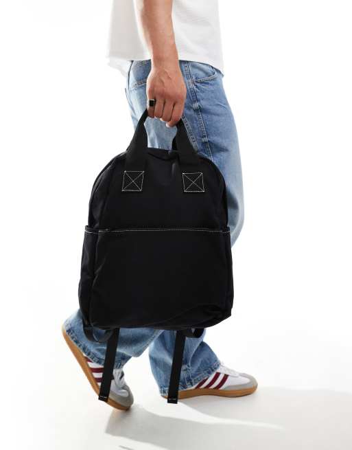 ASOS DESIGN Rucksack in Schwarz mit Tragegriff und Kontrastnahten