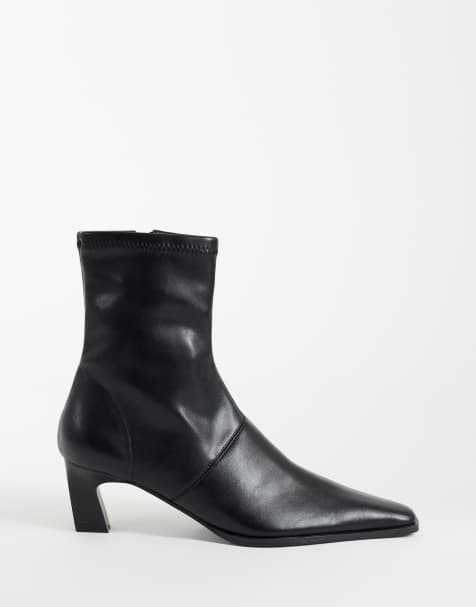 ASOS DESIGN Rudy botki skarpetkowe na obcasie z noskiem w szpic w czerni - view 1