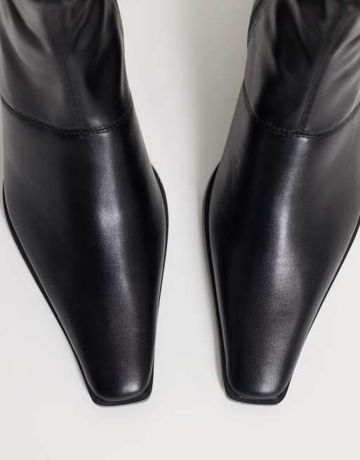 ASOS DESIGN Rudy chisel toe heeled sock boots in black, 3 of 4