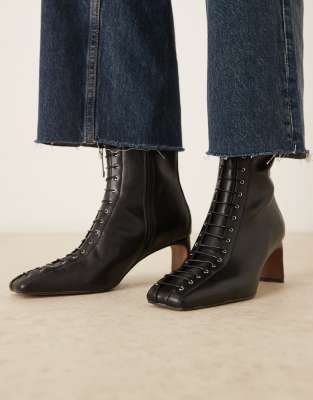 ASOS DESIGN - Rue - Geschnürte Ankle-Boots in Schwarz mit Absatz