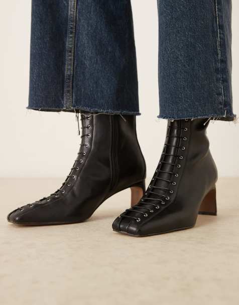 ASOS DESIGN Rue lace up heeled ankle boots in black - view 1