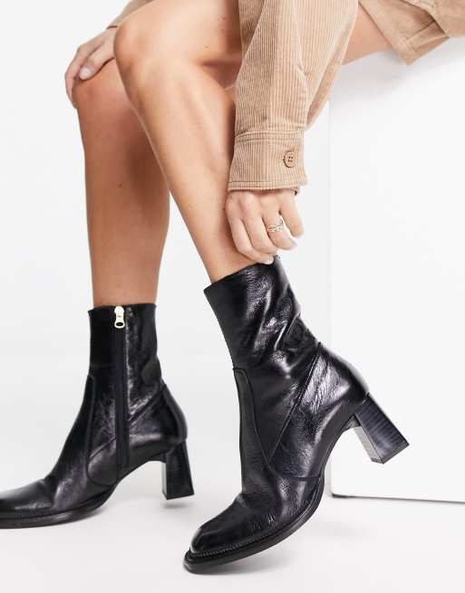 ASOS DESIGN Rueben premium leather mid-heeled boots in black